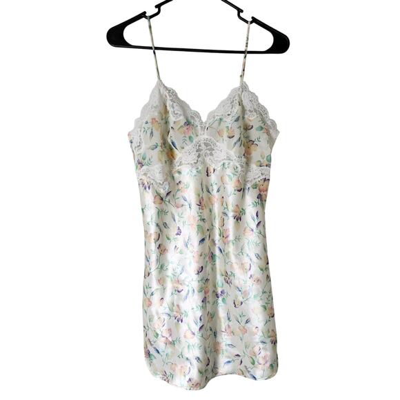 Vintage 80s Victoria's Secret Gold Label Babydoll Nightgown Size M Satin Floral - Picture 1 of 7